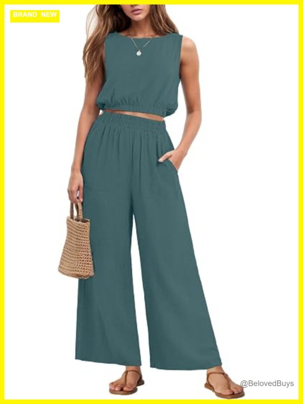 Sleeveless Crop Top and Wide Leg Pants Two Piece Set